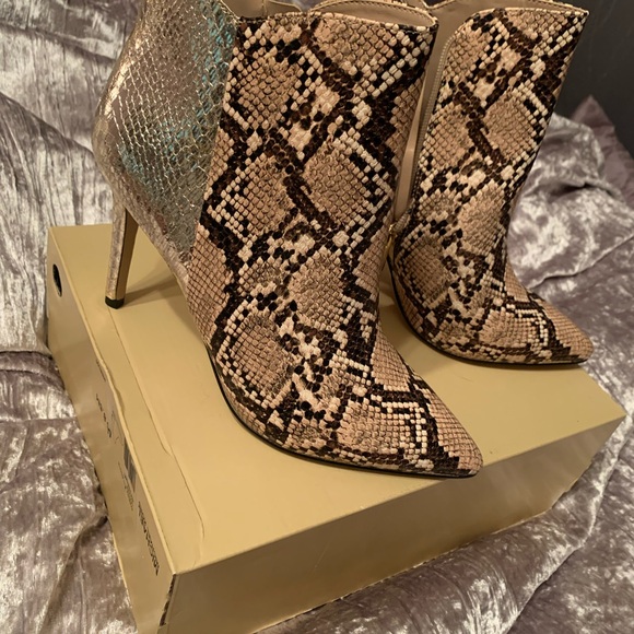 BCBGeneration Gold and Brown Snakeskin Heeled Boots - Picture 3 of 9